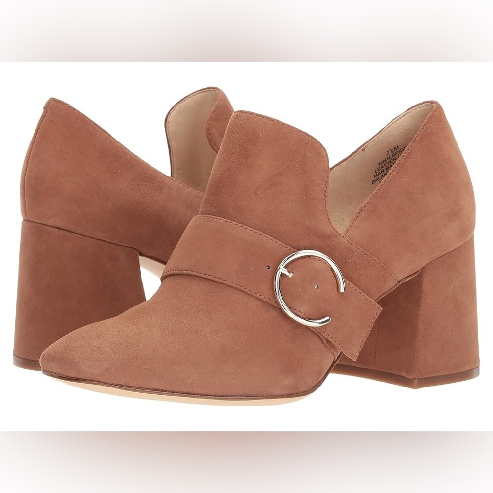 Nine West Taupe Suede Block Heel Loafers Size 9 A38
